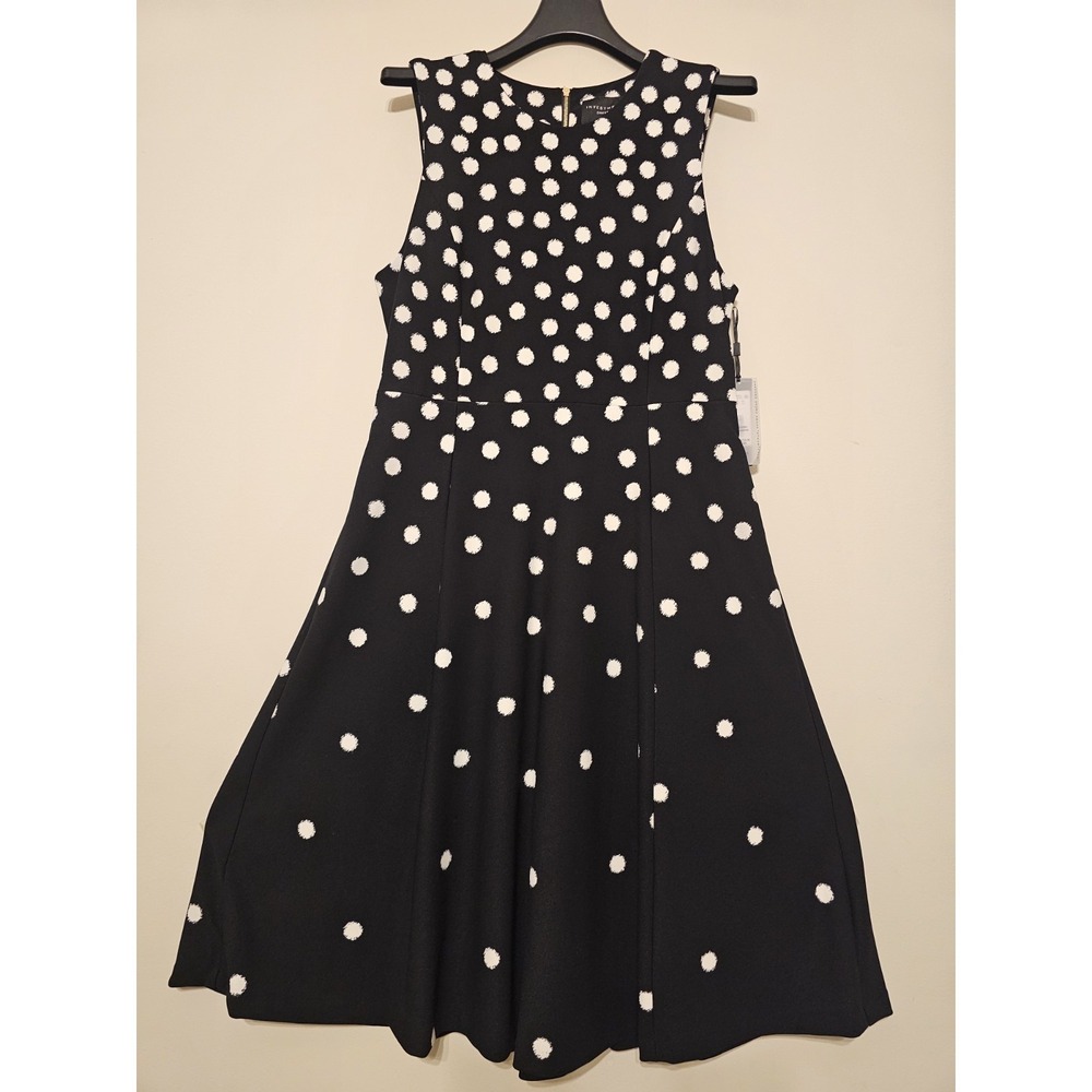 Investments Women Dress Size 14 Large New Black‎ White Polka Dots Sleeveless New